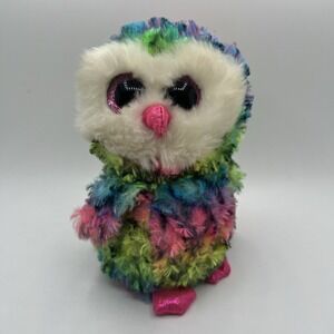 Ty Beanie Boos Owen The Owl Rainbow Glitter Eye Plush 6" New with Tags 2017